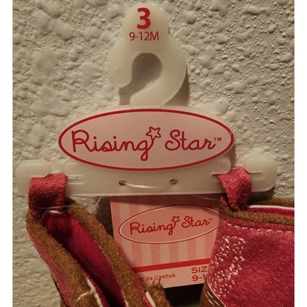 NEW Rising‎ Star Cowboy Cowgirl Soft Sole Boots Pink/Brown Infant Sz 9-12 Months